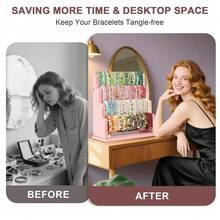 Emfogo Bracelet Holder, 4 Tier Bracelet Organizer Storage For Bracelets Bangles Watch Scrunchies, Rustic Wood Jewelry Organizer Display For Home, Vendors, Craft Shows And Store(Pink) - Hồng - Xem 4