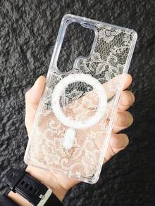 1pc White Lace Pattern Transparent Magnetic Phone Case Compatible With Samsung Galaxy S26Ultra S26Plus S26 S25 S24 S23 S22 Plus FE Edge A56 A54 A36 A35 17promax  Air 17pro 17 16E 16 15 14 13 12 11 X XS XSMAX Plus Pro Case - 無色 - 查看 4
