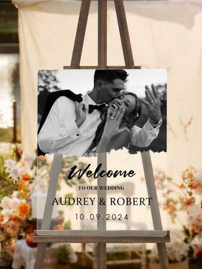 Letrero de Bienvenida de Boda Personalizado de Acrílico, Tablero de Invitados Personalizado con Foto y Texto, Señalización en Arco de Múltiples Tamaños, Decoración de Entrada y Recepción, Letras en Relieve 3D