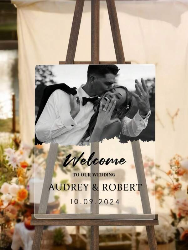 Customized Acrylic Wedding Welcome Sign - Personalized Photo And Text Acrylic Guest Board Suitable For Wedding, Anniversary - Multiple Sizes, No Battery Required, Elegant Entrance Decor, Wedding Reception Decor, Anniversary Celebration, Modern