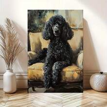 1pc Elegant Poodle Oil Painting Style Art Mural Print, Wood Frame Wall Art, Room Decor, Living Room Bedroom Easter Decoration - Friends And Family, Ready To Hang - Framed - View 3