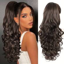 24 Inch Deep Wave Ponytail, High Temperature Fiber Synthetic Clip-In Ponytail Extension, Basic Style - Multicolor - View 7