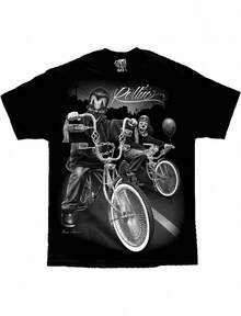 David Gonzales DGA T-Shirt Gangster Lowrider Motorcycle Print Cotton Crew Neck Short Sleeve Ideal Gift For Dad Husba - 黑色 - 查看 1