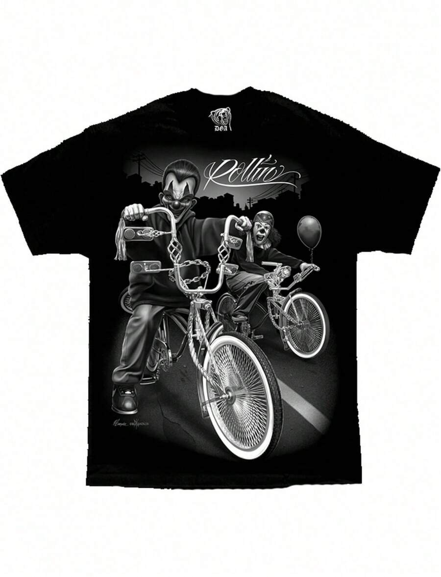 David Gonzales DGA T-Shirt Gangster Lowrider Motorcycle Print Cotton Crew Neck Short Sleeve Ideal Gift For Dad Husba - 黑色 - 查看 1