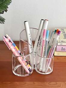 Minimalist Transparent Acrylic Makeup Brush Holder, Desktop Stationery Pen Cup, Cosmetic Lipstick Storage Box - Multicolor - View 5