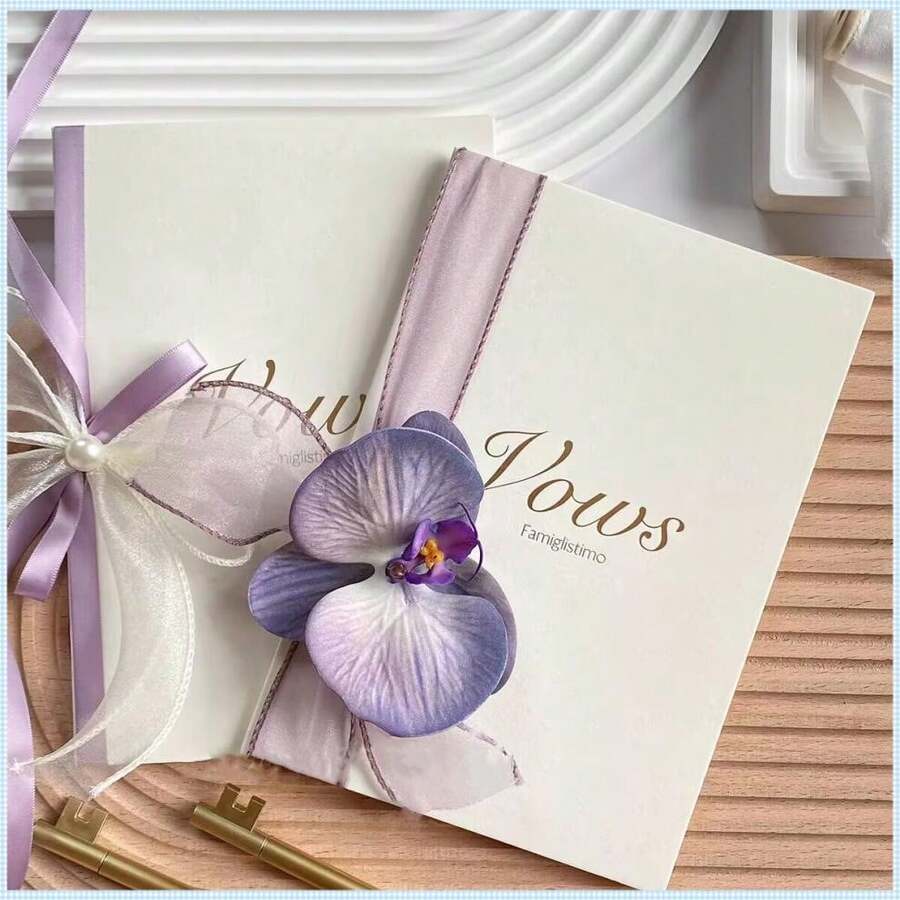 2pcs Purple Wedding Vow Cards, Bride & Groom Speech Notebook For Marriage Ceremony Pledge - Purple Butterfly - View 1