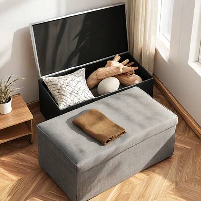 Foldable Storage Ottoman Bench, 300kg Load Capacity Foot Rest Stool, Space Saving Storage Chest For Bedroom Living Room Entryway, Multi-Color Available