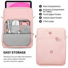 Tablet Sleeve Bag Case With Shoulder Strap Compatible With Samsung Galaxy , IPad , Kindle And Android Tablet. - Baby Pink - View 5