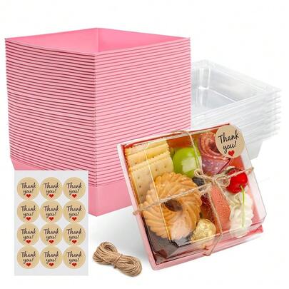 Charcuterie Boxes With Clear Lids Mini Bakery Boxes Disposable Treat Boxes To Go Small Food Containers For Dessert Cookie FSandsswich Cake 5.3x4.9x2.5INCH(50 Pack, Pink)
