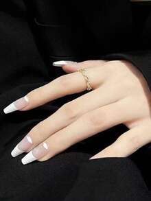 1枚时尚奢华铜合金交叉编织水钻开口戒指，适合年轻女孩日常及节日佩戴 - 金色 - 查看 5