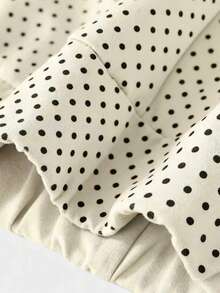 Girls' Bow Polka Dot Pattern Round Neck Short Sleeve T-Shirt + Random Cut All-Over Polka Dot Flare Pants, New Summer/Spring Girls Outfit - Multicolor - View 11