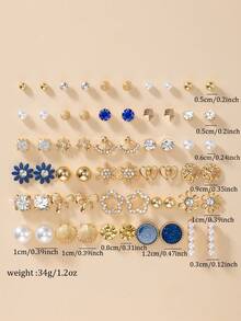 30对女士精致金属树、贝壳、珍珠、心形耳环套装 - 彩色 - 查看 6