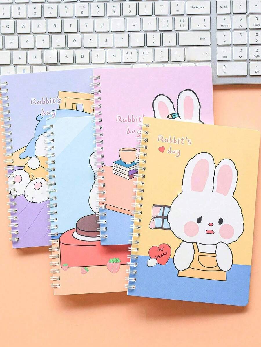 60pcs/Book A5 Cartoon Spiral Notebook, Notebook, Middle East Back To School Season, Student Thick Cute Spiral Notebook, High-Quality Eye-Friendly Memo Pad, Super Thick Large Capacity Notebook, Cute Student Diary, Memo Book, Planner, Back To School, Holiday Gift - Multicolor - View 1