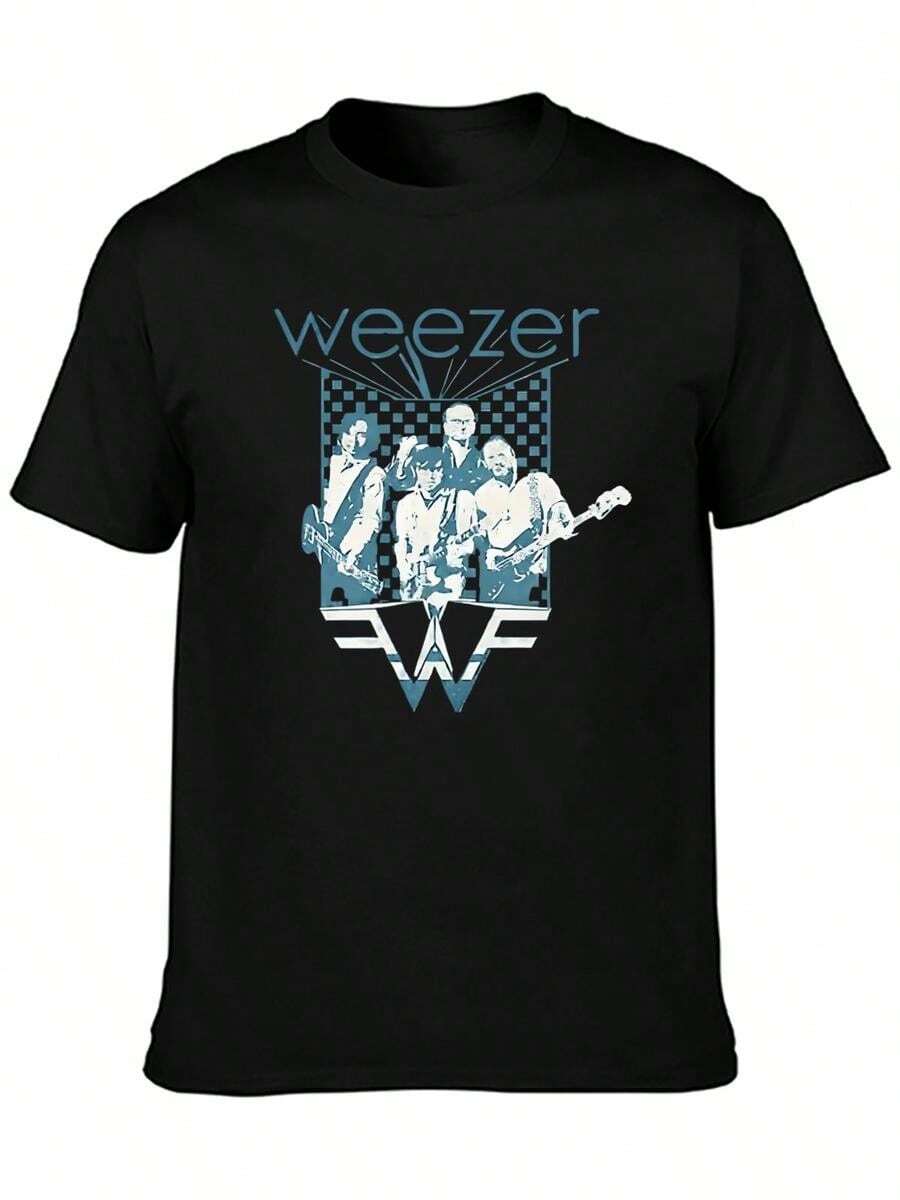 Weezer T-Shirts, Men's And Women's Short-Sleeved T-Shirts, Round-Neck% Cotton Casual T-Shirts, Fashionable Streetwear - 黑色 - 查看 1