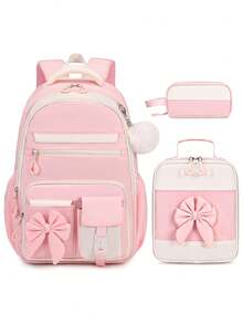 1 Set Cute Bow Backpack Set, Including Lunch Bag + Pencil Case, Large Capacity Multi-Pocket Lightweight Backpack, Luggage Strap, Suitable For Various Occasions - School Backpack, Travel Backpack, Back To School Gift - Multicolor - View 12