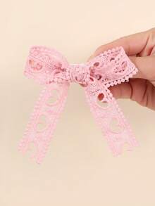 2个粉色蕾丝蝴蝶结发夹，适合女孩，心形蝴蝶结发夹，日常发饰，带尾巴，青少年发饰 - 粉色 - 查看 4