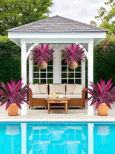 2pcs Large Purple Boston Fern Artificial Green Plant, Dragonblood Tree Fake Plant, Suitable For Indoor/Outdoor Decor, Yard, Garden, Porch, Balcony, Wedding, Hotel, Living Room, Photography, Housewarming, Holiday Gift