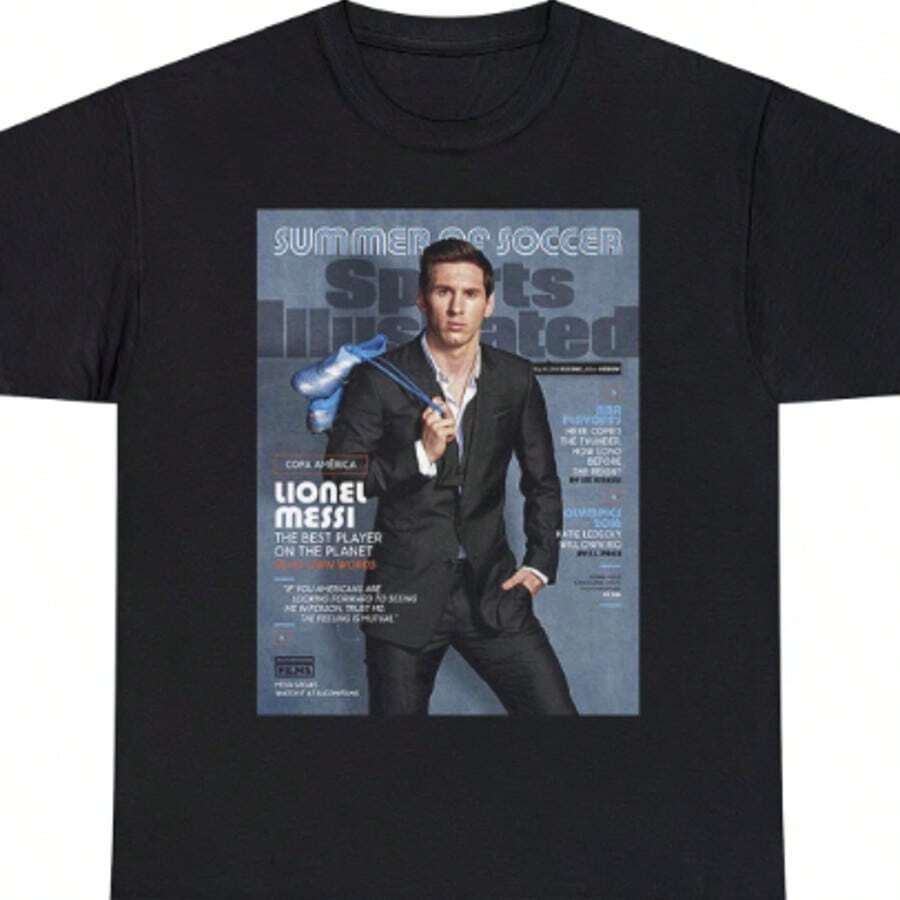 Lionels Messis Argentina Soccer World Cup Sports Illustrated Tee Shirt - 黑色 - 查看 1
