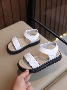 "Girls' Princess Bow Star-Print Sandals – Adjustable Ankle Strap, Soft Padded Footbed, Non-Slip Thick Sole, Cute Summer Casual Kids Footwear" - White - View 4