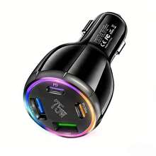 Fast Charging Cell Phones Car Charger 75W 4-In-1 Car Charger With 2 USB And 2 Type-C Ports, RGB Ambient Lighting, Compatible With IPhone 16 Pro/16/15 Pro/15 And S25/S24/S23, Ideal For Daily Commute, Long-Distance Driving And In-Car Charging Valentine's Day Gift - Multicolor 1 - View 10