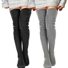 Women's Cozy Cable Knit Over Knee High Socks - 100cm Extra Long Thick Warm Thigh High Stockings, 1 Piece Winter Boot Socks For Fall & Winter Outfits - White - View 7