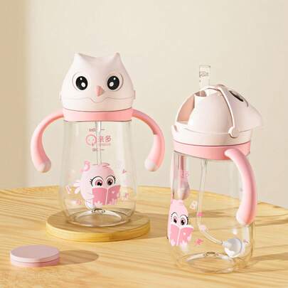 1pc 300ml Baby Shaped Children's Cup, Cartoon Baby Anti-Choke Training Cup, Dustproof Leak-Proof Anti-Fall With Markings, Gravity Ball And Comfortable Handle, Suitable For Babies 6 Months And Above, Home, Kindergarten, Outdoor Use, Cute Cup, Holiday Gift