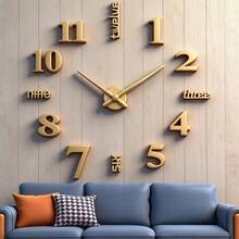 Reloj de pared grande de 16"/36"/47" de diseño moderno, reloj de cuarzo 3D/2D DIY, pegatina de espejo acrílico de moda, decoración del hogar para sala de estar, oficina, regalo - Multicolor - Ver 17