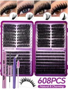 640/608/544/528套大容量混合装，包含不同卷翘度的假睫毛套装，D型簇状假睫毛，30D+40D+60D+80D簇状假睫毛，纤细柔软的簇状假睫毛，直径8-16毫米的睫毛延长套装，卷翘效果假睫毛簇。 - 紫丁香色 - 查看 16