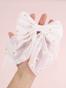 1pc Lovely Daisy Flower White Mesh Bow Hair Clip For Children - Multicolor - View 4