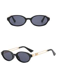 1 Pair Black Oval Small Frame Retro Fashion Glasses, , Suitable For Driving, Vacation, Street Photography, And Daily Wear - Black - View 3