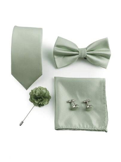 ZONFAZ 5pcs/Set Men's Business Fashion Plaid Necktie, Bow Tie, Pocket Square, Cufflinks, Lapel Pin Suit Accessories Set, Suitable For Weddings, Ceremonies And Daily Wear