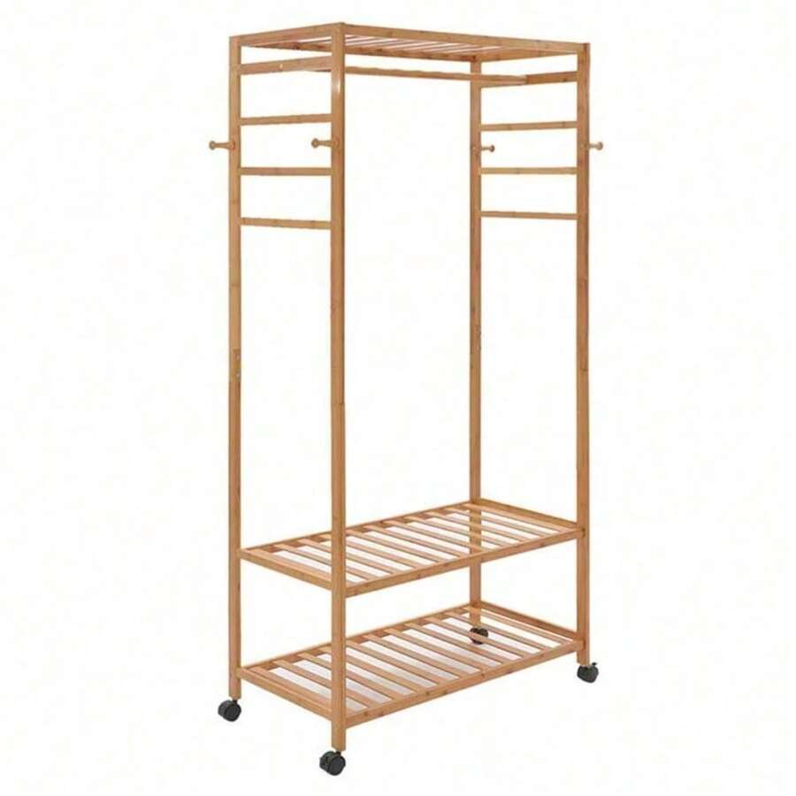 Heavy Duty Wooden Clothes Rail Rack - Burlywood (natural Wood Color) - View 1