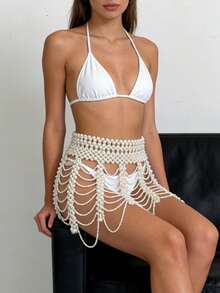 DEKUNER 优雅珍珠串珠连衣裙链，女士适用，适合作为礼物，是海滩、派对的完美配饰 - 白色 - 查看 3