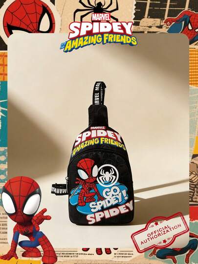  1 pieza Bolso bandolera con estampado de Spider-Man con licencia oficial de Marvel, bolso bandolera casual para niños, correa ajustable ligera, monedero con diseño de dibujos animados, ideal para niños, fans jóvenes, estudiantes, perfecto para ir a la escuela, jugar al aire libre, visitar parques temáticos, viajes, conveniente para llevar aperitivos
