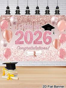 1pc Graduation Banner Background, Class Of 2026 Congrats Grad Pattern Backdrop, Pink Gold Background Cloth, Indoor Outdoor Wall Decor, Graduation Decorations 2026 High School College Party Supplies, Room Home Decor - Pink Gold - View 6