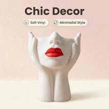 1pc Ins Style Abstract Minimalist Nordic Makeup Brush Holder With Face Rest Design, Desktop Storage Organizer Vase - White - View 8