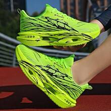 Zapatillas de running para maratón con tablero de carbono acolchado y ligero para adolescentes, zapatillas deportivas de estudiantes de fibra de carbono para maratón, zapatillas de running casuales con suela suave y color degradado clásico, transpirables y duraderas - Verde - Ver 5