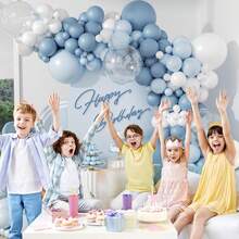 119件套灰蓝色气球拱门花环套装，蓝白相间气球拱门套装，包含灰蓝色、白色和透明气球，适用于新娘送礼会、性别揭晓派对、生日派对、婴儿派对装饰 - 彩色 - 查看 5