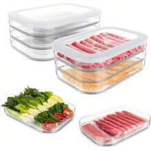 1 pièce Boîte de conservation alimentaire transparente et empilable avec couvercle étanche, convient pour le réfrigérateur/congélateur pour ranger le bacon, le jambon, le fromage, la viande, la volaille, les fruits de mer, gain de place - Multicolore - Voir 2