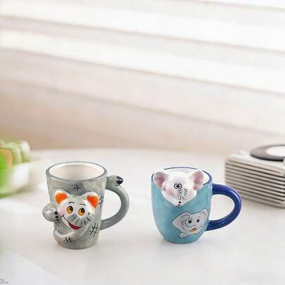Cốc cà phê gốm hình voi 3D chạm nổi sáng tạo, cốc ăn sáng hoạt hình dễ thương chất lượng cao, quà tặng ý nghĩa.