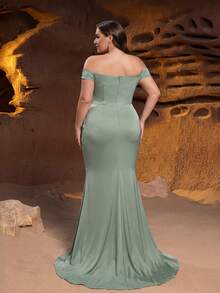 Faeriesty 大码女士露肩紧身晚礼服，高开衩设计展现优雅身姿——完美适用于盛大的新年派对、奢华的婚礼招待会和正式的节日舞会等春季派对。 - 綠色 - 查看 2