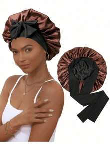 1pc Satin Bonnet, Silk Sleep Cap, Double Layer Hair Cap With Elastic Band, Suitable For Curly Hair Sleeping Cap - Aa - View 13