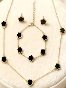 四件套时尚四叶草吊坠项链、手链和耳环，母亲节、情人节、斋月理想礼物 - 女士时尚首饰套装 - 彩色 - 查看 4