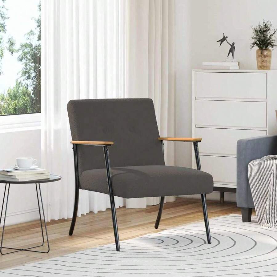 vidaXL Sessel Dunkelgrau 59 X 75 X 78 Cm, Aus Lockigem, Wollähnlichem Stoff - Grey - View 1