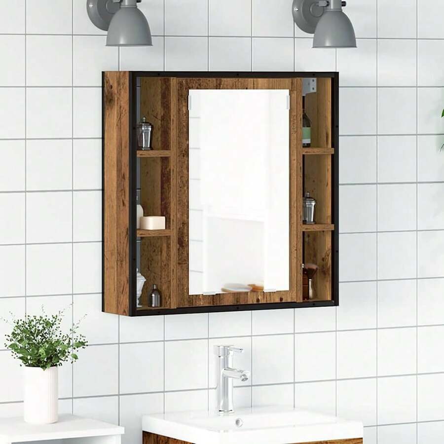vidaXL Badezimmer-Spiegelschrank In Altholz-Optik, 60x16x60 Cm, Holzwerkstoff - Gelb - Übersicht 1