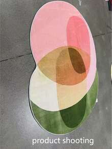 1 件几何重叠圆形地毯 - 绿色、粉色、米色现代设计地毯，适用于装饰地毯、卧室装饰、小型地毯、地毯、家居装饰、客厅地毯、小型客厅地毯、卧室地毯、客厅家居装饰、户外地毯、可水洗地毯、毛绒地毯、厚地毯、蓬松地毯、秋冬季地毯、厚地毯 - 彩色 - 查看 5