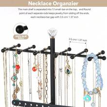 Meangood Jewelry Organizer Stand, 3-Tier Necklace Holder Jewelry Tree With Wooden Storage Drawer Box For Necklace Bracelet Earring Ring,White - 淺白 - 查看 4