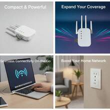 USB无线网卡信号增强器。WiFi信号放大器、WiFi信号扩展器、无线网络中继器，专为穿墙设计，带以太网端口的远程放大器，一键设置，接入点，支持Alexa（4天线白色中继器） - 彩色 - 查看 8