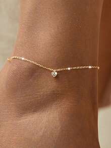 1pc S925 Sterling Silver Minimalist Personalized Single Heart Diamond Inlaid Anklet, Versatile Daily Wear, Exquisite Holiday Gift For Women - Heart - View 3