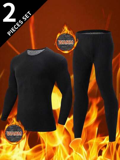 2pcs/Set Men's Fashion Autumn Thermal Underwear Set, Includes Pullover And Long Pants, Fall / Winter